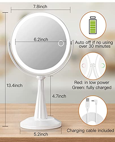 Makeup Mirror With Lights, 7.8" Double Sided Lighted Makeup Mirror With Magnification 7X, 3 Light Colors, 360° Rotation, 48 Led Dimmable Vanity Make Up Mirror For Tabletop #TOP6