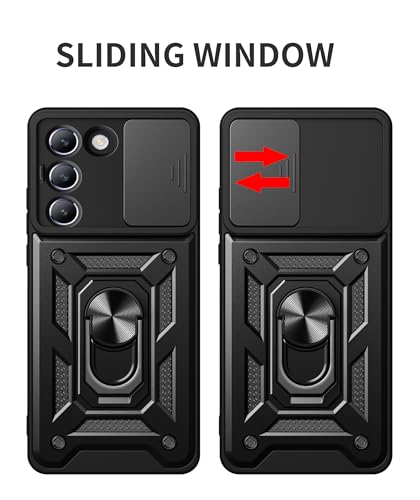 Image of SPAZY CASE Vivo T3 5G Back Case | Heavy Duty Hybrid Case with 360 Degree Rotating Finger Ring Holder + Slider Shutter Camera Protection Cover for Vivo T3 5G 5G - Black