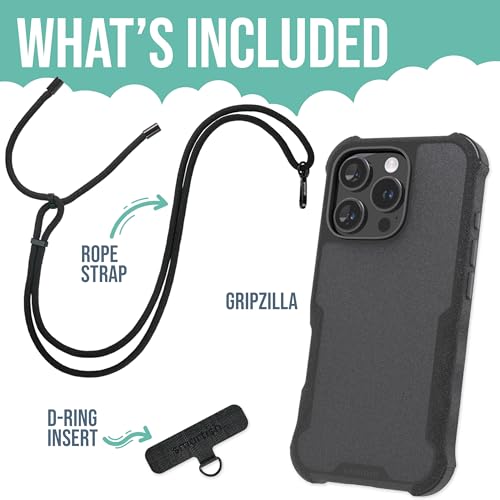 Image of Smartish iPhone 16 Pro MagSafe Case with Crossbody Lanyard Strap - Gripzilla - [Slim + Protective] Magnetic Armor Case with Universal Detachable Shoulder Neck Strap - Black Tie Affair