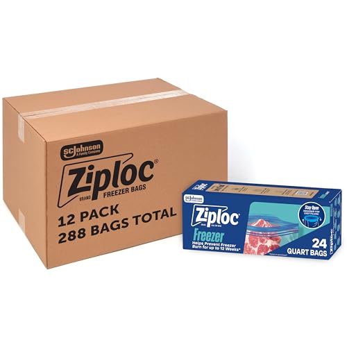 Ziploc Quart Food Storage Freezer Bags, Bulk Freezer Bags for Meal Prep, Stay Open Design, Easy to Fill, 288 Count