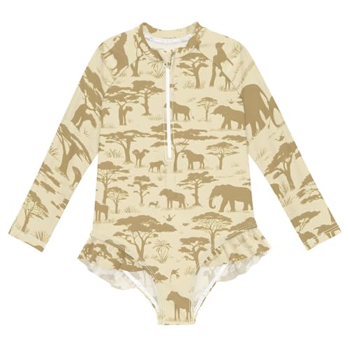 Girls One Piece Swimsuits Long Sleeve Swimsuit Zipper Bathing Suits Safari Silhouette Pattern