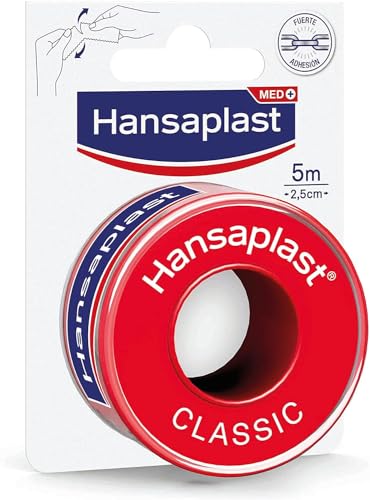 Hansaplast Esparadrapo Classic, fuerte adhesión, se rasga con la mano, para fijar vendajes y apósitos para heridas, 5 m x 2,5 cm