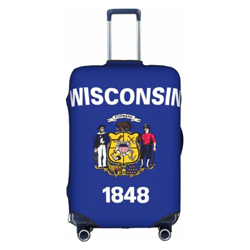 NBAGHPQ Wisconsin Bandiera dello Stato Stampa Universale Elegante Copertura Elastico Lavabile Anti Graffio Bagagli Protector, bianco, M
