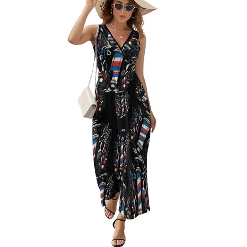 WHFUBGSA Hairstyle Barber Hairdresser Women's Summer Maxi Dress V Neck
