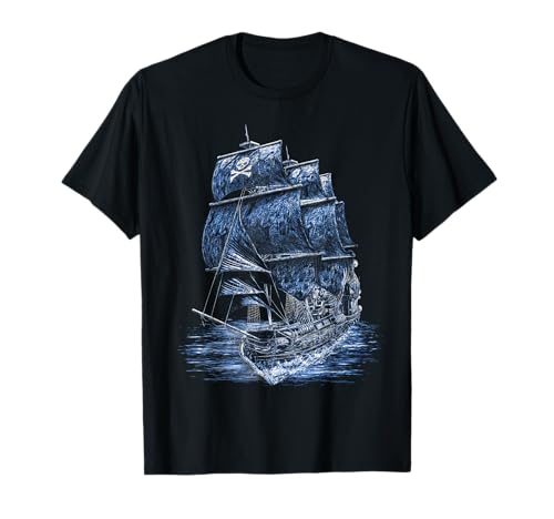 Barco pirata piratas do Caribe aventura t-shirt, Preto, S