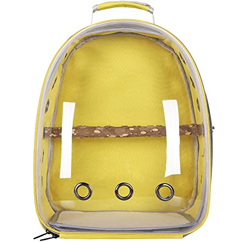 HEEPDD Pet Parrot Bird Carrier Rucksack, Bubble Bird Travel Tragbarer, Atmungsaktiver Rucksack mit Stehbarsch-Futternapf Pet Parrot Space Capsule Transparenter Rucksack (Gelb)