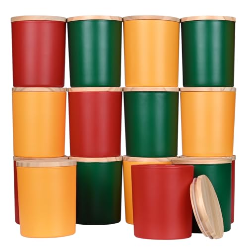 SHOWIN Tarros de vela gruesos de 10 onzas para hacer velas, 15 piezas, tarros vacíos con tapas de madera para hacer velas, recipiente de muestra, Navidad