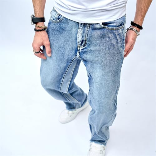 Mens Wide Leg Jeans Baggy Regular Relaxed Fit Straight Leg Jeans Raw Hem Vintage Y2k Loose Fit Denim Pants4