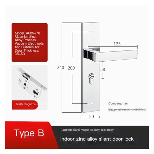 Serrure de porte de chambre à coucher intérieure simple luxe magnétique TypeB
