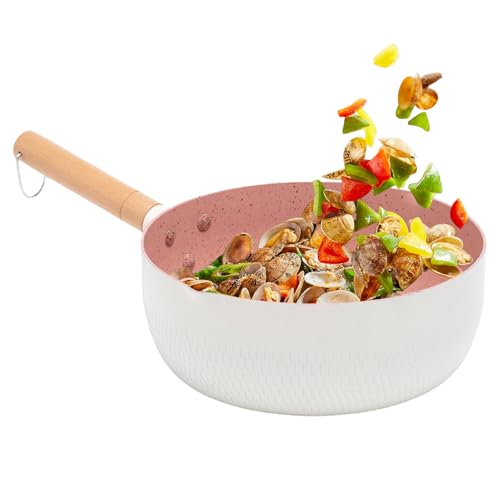 Huayeex Sartenes Antiadherentes,Sartén para Inducción | Accesorios Cocina De Uso Con Mango Madera Para Vitrocerámica Inducción Exterior Acampada Picnic Familiar