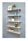 spot on dealz® 5 Tier Modern white floating decorative hanging shelves with MDF Oak wood and metal wire frame bookshelves industrial wall mounted display shelving unit, Living Room furniture
