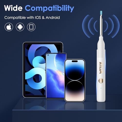 Xylla Ohrenschmalz Entferner Otoskop 1920P HD-Ear Wax Removal IP67 Wasserdicht WIFI Otoskop 360°Weitwinkel ohrreiniger mit 6 LEDs Tragbares Vergnügen der Ohrreinigungr (weiße)