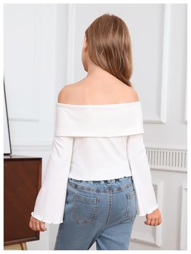Image of Verdusa Girl's Y2K 3D Butterfly Off The Shoulder Tops Bow Tie Flare Sleeve Ruched T Shirt