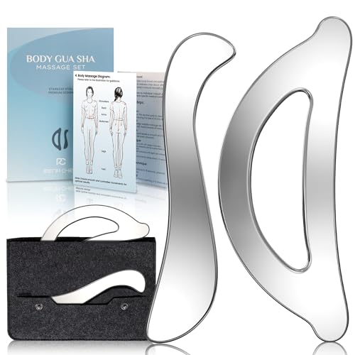 Rena Chris Muscle Scraper Tool Set - Stainless Steel Gua Sha for Physical Therapy & Deep Tissue Massage Body Gua Sha Tools with Travel Pouch (2-Piece Kit)