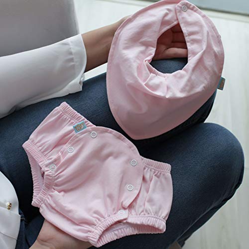 Conjunto Tapa Fralda e Babador Bandana Impermeável com Regulagem Bebê Malha Liso Rosa