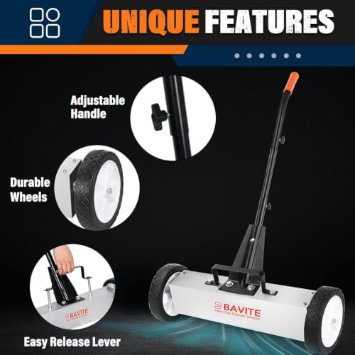 E BAVITE 45lbs Rolling Magnetic Sweeper with Wheels, Magnet Pickup Sweeper - 2