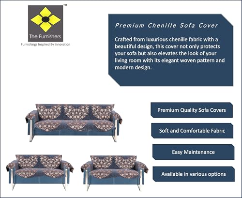 Image of Premium Chenille Woven Anti-Slip 7 Seater Sofa Cover with Arm Rest | L-Shape Sofa Seat Protector for Living Room | Durable & Stylish Slipcover - Grey Phoolkari
