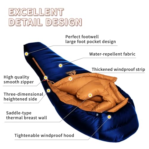 ultralight down sleeping bag for 0℃ to -12℃,xxl large size adult winter sleeping bag,0 degrees lightweight and portable,suitable for hiking,camping,outdoor,road trip. - Image 6