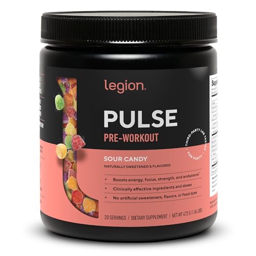 Image of LEGION Pulse Pre Workout - All Natural Nitric Oxide Preworkout Drink to Boost Energy, Creatine Free, Naturally Sweetened, Beta Alanine, Citrulline, Alpha GPC (Sour Candy)