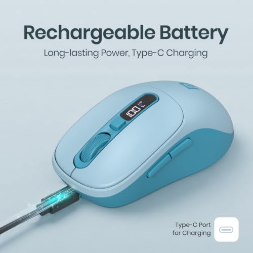 Image of Portronics Toad 9 Wireless Bluetooth Mouse with Dual Wireless (BT + 2.4 GHz), Smart LED Display, Rechargeable Battery, Forward & Back Button, Multi-Device Pair, Upto 4800 Dpi Sensitivity(Blue)