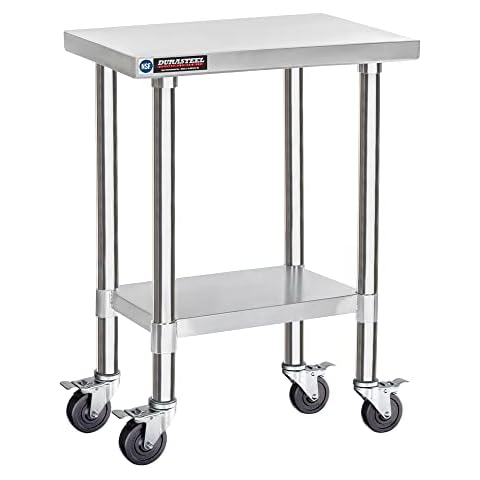 DuraSteel Food Prep Stainless Steel Table - 24 x 18 Inch Metal Table Cart - Commercial Workbench with Caster Wheel - NSF Certified - For Restaurant, Warehouse, Home, Kitchen, Garage Cover