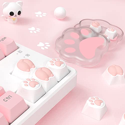 Custom 4 Pcs Cute Cat Claw And Butt Shape Pbt&Silicone Keycaps Set Ergonomic Oem R4 Profile For 61/84/96/104 Key Akko Gateron Kailh Cherry Mx Cross Type Switch Mechanical Gaming Keyboard Diy(Pink-4) #TOP6