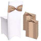 Newwiee 48 Pcs Christmas Burlap Stretch Chair Sashes Linen Spandex Chair Bands Ties Dining for Wedding Dining Banquet Event Party Favor Ceremony Decoration (Pure Brown)