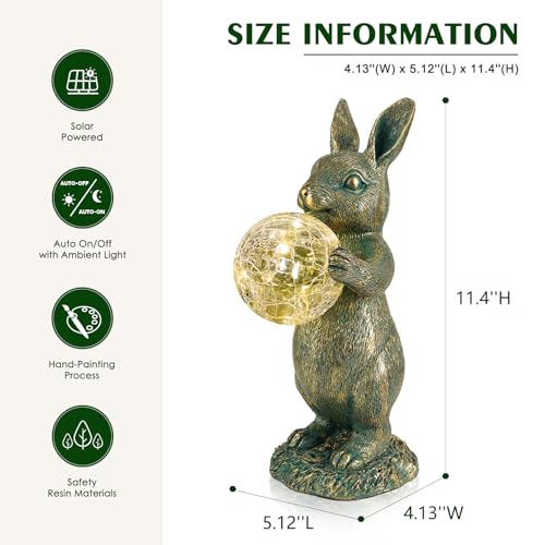 MININOVA Garden Outdoor Statues Rabbit with Solar Light Bunny Figurines Decorations with Wider Base & Reinforced Weight for Patio Yard Lawn Ornaments Gifts for Birthday Christmas Housewarming