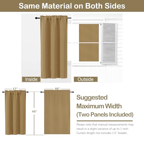 Image of Gold Short Blackout Curtains for Bedroom 45 Inches Long 2 Panels Set, Solid Thermal Insulated Blackout Curtains, Energy Saving Soft Fabric Window Drapes, Dual Rod Pocket, 2x40Wx45L Inches