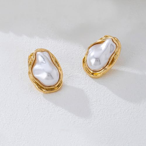 Baroque Pearl Earrings for Women Gold Big Earrings Large Irregular Pearls Statement Earrings Vintage Chunky Pearls Earrings Unique Trendy Jewelry3