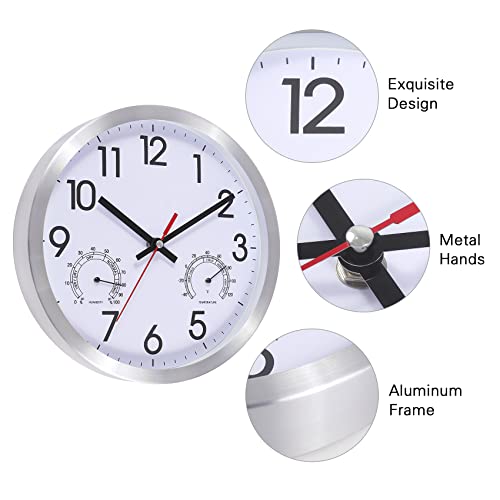 Vigorwise 10 Inch Wall Clock with Temperature & Humidity, Battery