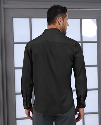 Stretch Dress Shirt Mens Long Sleeve Business Button Down Shirts for Men Flex Fitted Wedding Cotton Wrinkle Free3