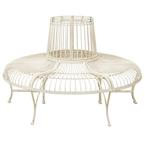 aubaho Gartenbank Set Bank Antik-Stil Garten Metall Eisen Creme Weiss...