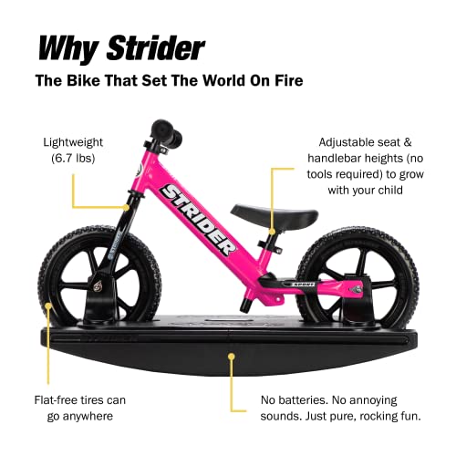 Strider 12” Sport Bike (Pink) + Rocking Base - Helps Teach Baby How To Ride A Balance Bicycle - For Kids 6 Months To 5 Years - Easy Assembly & Adjustments #TOP4