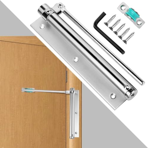 Image of Automatic Door Closer Hinge, Adjustable Spring Door Closer with Arm, Self Closing Door Hinge for Home, Office, Cabinet & Light Doors. (Silver)