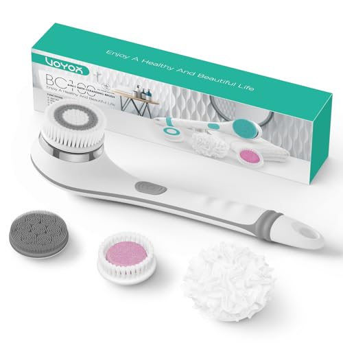 VOYOR Electric Body Brush Back Scrubber Body Exfoliator Shower Brush with Long Handle Rechargeable Usb Charging Deep Cleansing Set Exfoliating Scrubber Soft Silicone Waterproof Bath Brush BC100 (Grey)