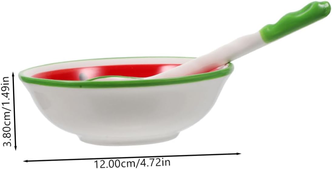 Amosfun Cute Fruit Themed Ceramic Rice Bowl with Spoon for Home Use