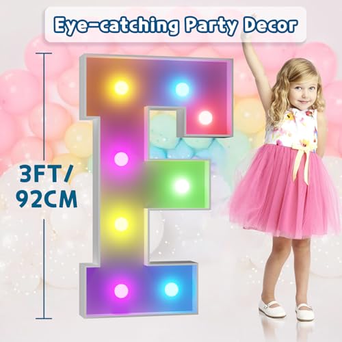 Image of Imprsv Colorful 3FT Marquee Letters F, 18 Colors Large Light up Letters | RGB with Remote, Birthday Party Decorations Anniversary Wedding Decorations Assembly Required 22 Pcs Accessory Set