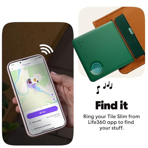 Image of Life360 Tile Slim - Wallet Finder, Bluetooth Tracker and Item Locator for Luggage Tags, Passports and More. Both iOS and Android Compatible. Phone Finder. 1-Pack (Green Surf)