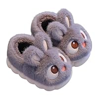 Girls Bunny Slippers Winter Warm Plush Home Slippers Kids Slip On Soft Sole Furry Shoes Anti-Slip Fuzzy House Sliders Indoor Outdoor Thermal Shoes (Grey-A, 11.5 Little Child)