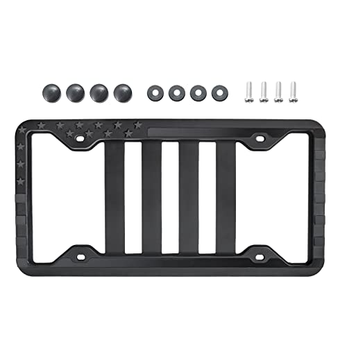 Red Wolf Silicone License Plate Frame American Flag Auto Tag Cover, Subdued 3D Stars And Stripes Usa Flag Front Rear License Plate Bracket Holder, Black Rattle Proof W/Mounting Accessories #TOP5