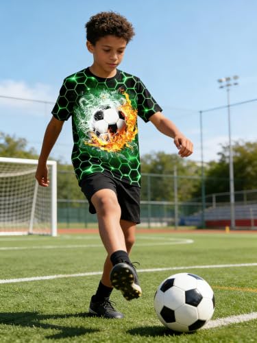 Image of Boys 3D Graphic Short Sleeve Shirts Cool Novelty Tees for 6-14 Years | Crew Neck, Comfy Loose Fit, Ideal For Sports Fans, Sports Game & Daily Casual Wear
