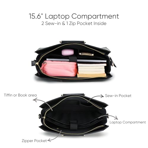 CHIQUE - 15.6" Laptop Tote Bag for Women | Professional Office Bag | Detachable & Adjustable Strap | Vegan Leather (Black)3