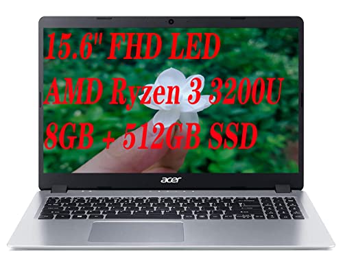 Greatest Product Acer Aspire 5 15.6" FHD LED-Backlit Display Laptop, AMD Ryzen 3 3200U Up to 3.5GHz, 8GB DDR4, 512GB PCle SSD, 802.11ac, Bluetooth, HDMI, Backlit Keyboard, Webcam, Windows 10 S, TWE Accessory Bundle