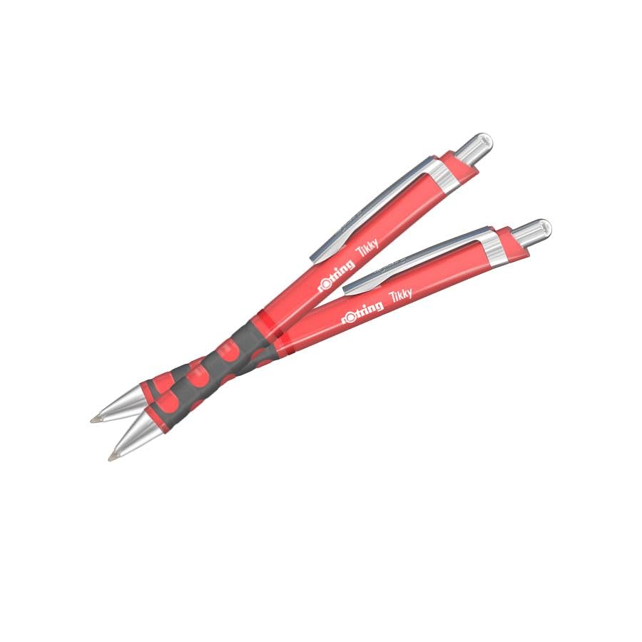 rOtring Tikky III Ballpoint Pen – Coral Pink Body | Blue Ink | Ergonomic Grip | Smooth Writing | Fancy Pastel Pen for School, Office & Journaling | Aesthetic Stationery| 2 Count