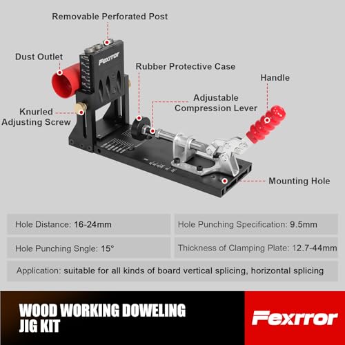 Fexrror Aluminum Pocket Hole Jig Tool Kit, 56 Pcs Pocket Hole Jig System with Storage Bag, 15° Angle Hole, Dust Port, Addtional Slider Holder, Pocket Screw Jig for DIY Woodworking by Fexrror - Image 3