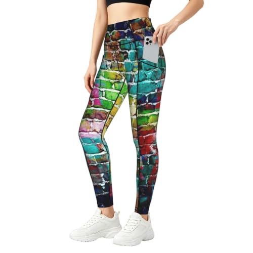 Pantalones de yoga coloridos con bolsillos laterales y mallas opacas de running