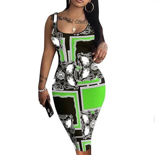 Image of Nimsruc Women Casual Sexy Tank Top Bodycon Dress Summer Pencil Sleeveless Basic Midi Club Dresses
