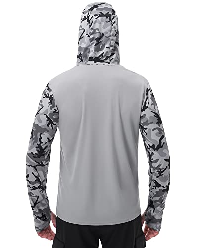 Image of FISHEAL Men's Performance Fishing Hoodie Shirt - UPF 50+ UV Sun Protection Long Sleeve Shirts with Mesh Face Mask