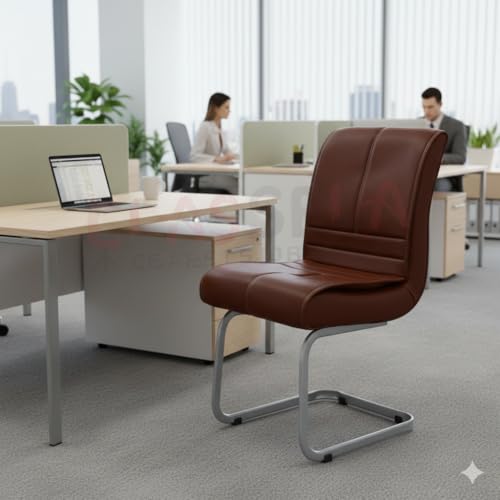Image of NEWTURN Thanos No-Handles (Pre-Assembled) Office Visitor Chair| Fixed Stand Chair| Computer Chair| Study Chair| Desk Chair| Work from Home| Teak Wood Workstation Chair with 2 Years Warranty (Brown)